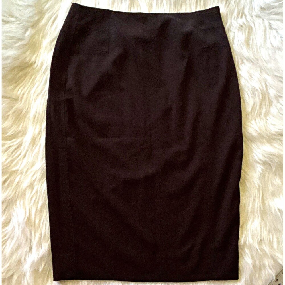 White House Black Market WHBM  Black Pencil Skirt Knee Length 6 Lined Slit 611